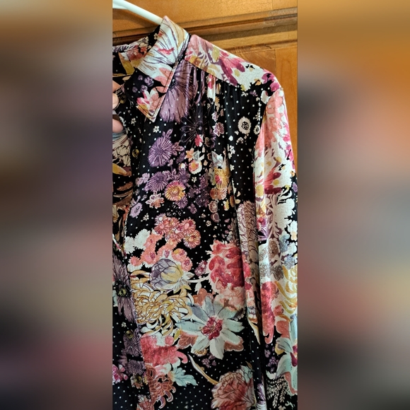 Ladies Maeve Hi-Low Tea Time Floral Black Button Up Small By Anthropologie - Picture 4 of 8